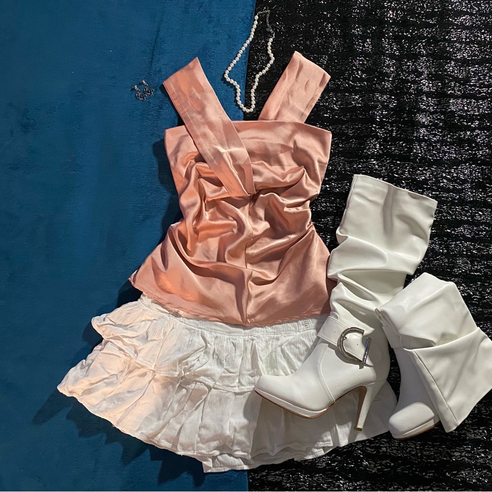 Pink satin corset top with ruching